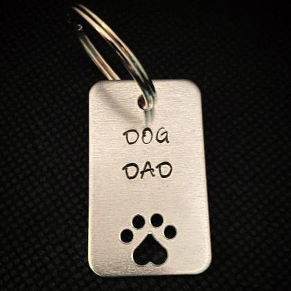 Dog Dad Keychain, Fur Baby Key Chain, Hand Stamped..