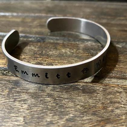 Personalized Cuff Bracelet, Hand Stamped Pet..