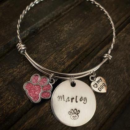 Braided Charm Bracelet, Personalized Pet Name..