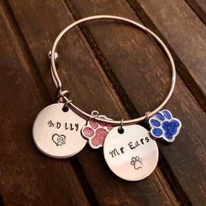 Custom Pet Bracelet, Paw Print Bracelet, Dog Lover..