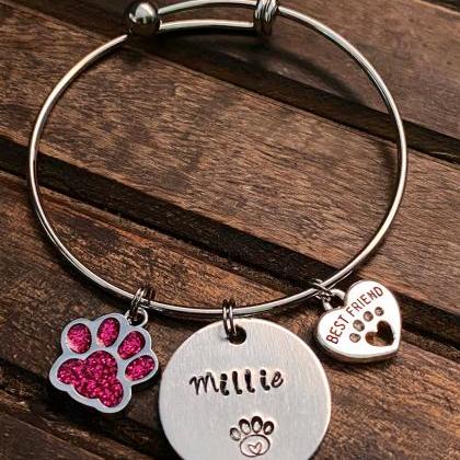 Custom Pet Bracelet, Paw Print Bracelet, Dog Lover..