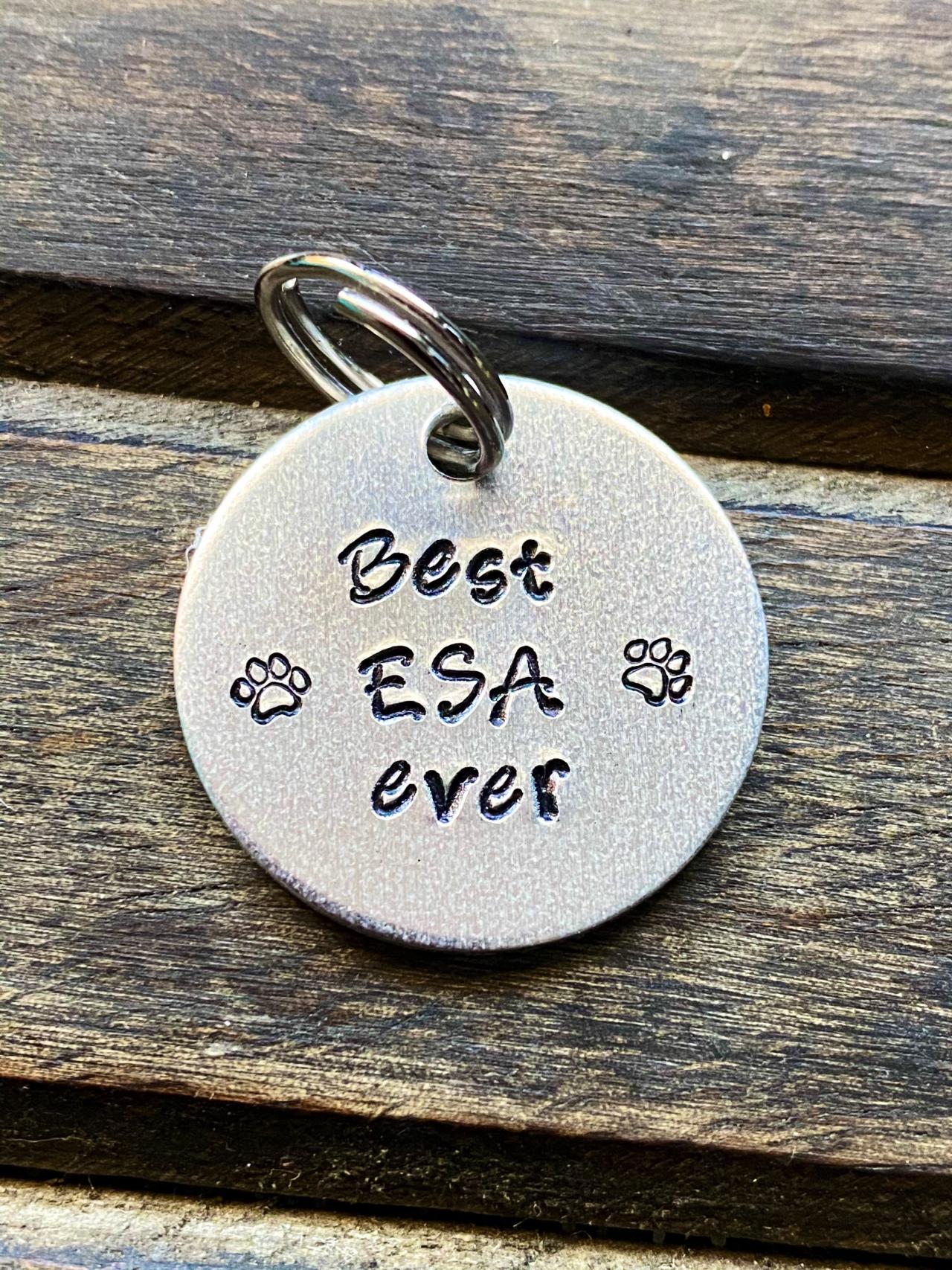 DOG or CAT tag, “Best ESA ever” tag, Hand Stamped, Collar tag