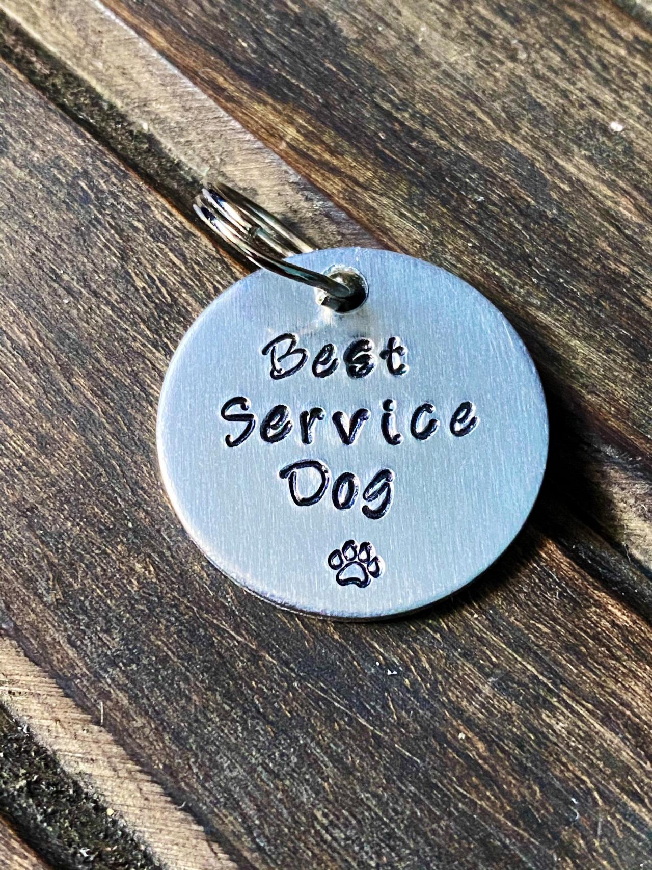 DOG OR CAT tag, “Best Service Dog” tag, Hand Stamped, Collar tag