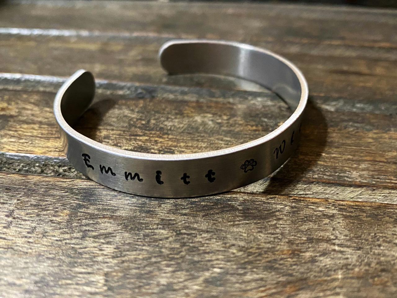 Personalized Cuff Bracelet, Hand Stamped Pet Bracelet, Customized Fur Baby Bracelet, Hand Stamped Gift, Gift For Moms