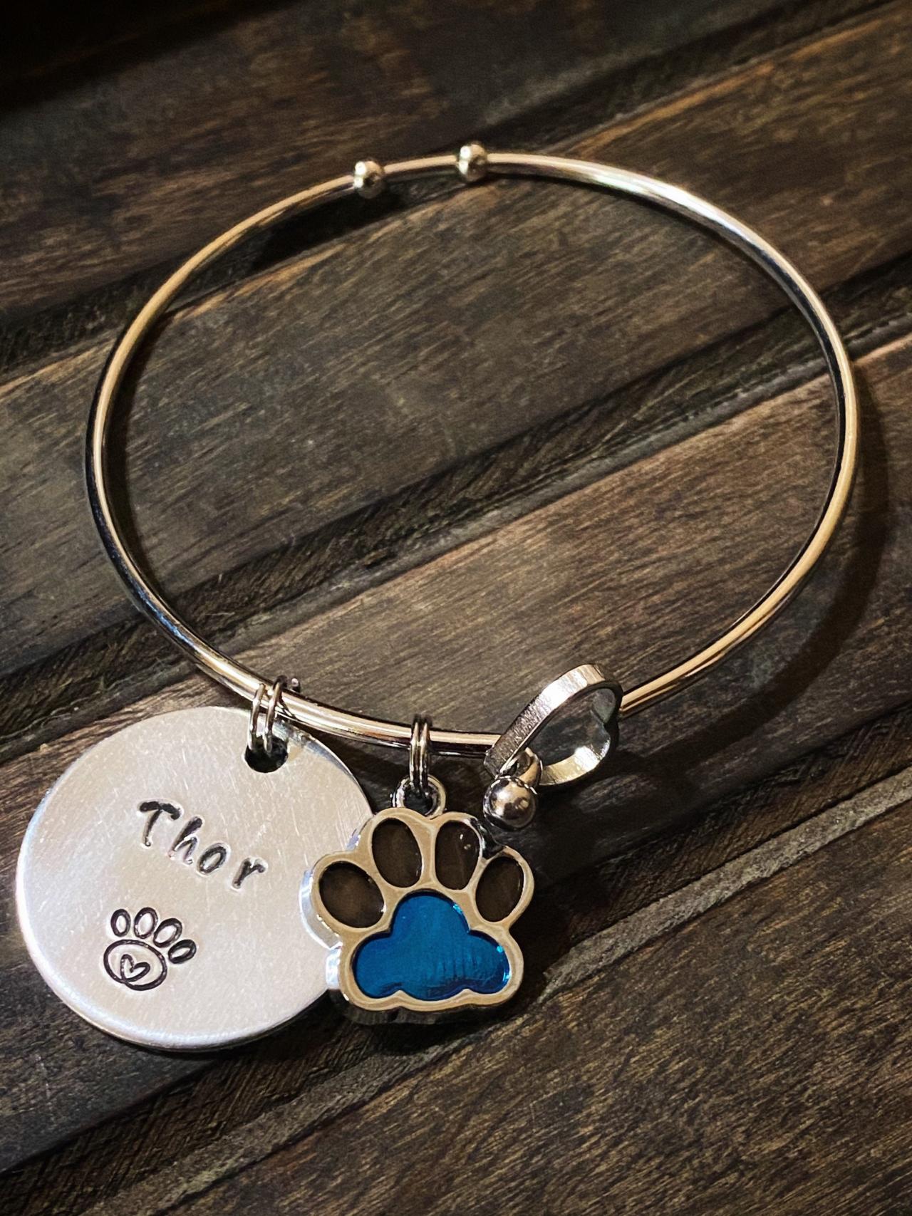 Pet Heart Bracelet, Personalized Pet Name Bracelet, Fur Baby Charm Bracelet, Dog Or Cat Mom Gift, Custom Hand Stamped Gift