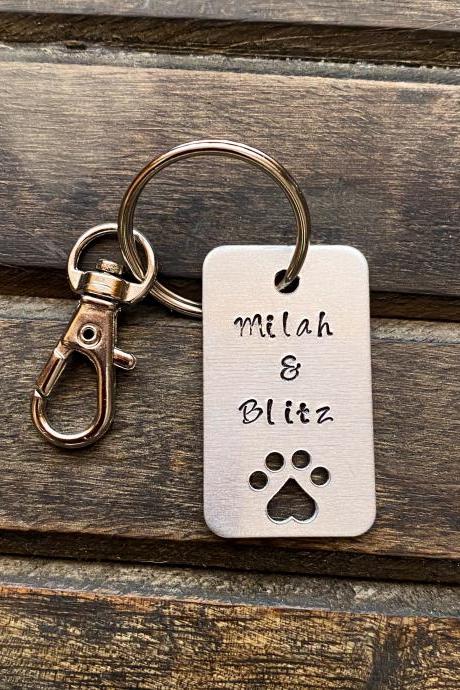 CUSTOMIZED ID KEYCHAIN, Fur Baby Key Chain, Personalized Hand Stamped Dog Tag