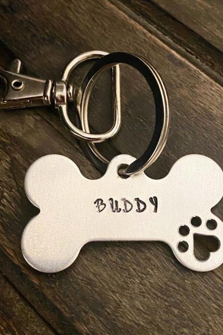 CUSTOMIZED KEY CHAIN, Fur Baby Key Chain, Personalized Hand Stamped Dog Tag