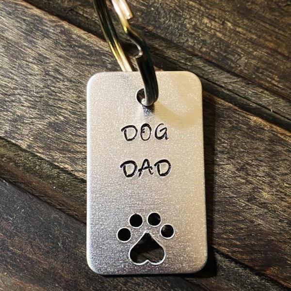 DOG DAD KEYCHAIN, Fur Baby Key Chain, Hand Stamped Dog Tag, Gift for Dad; Fathers Day